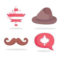 sombrero canadiense bigote hoja de arce y diseño de vector de burbuja