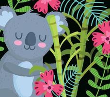 koala en árboles de rama con dibujos animados de safari de animales de flores vector