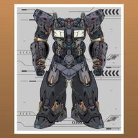 Future mecha robot builded by head arm body leg weapon illustration premium vector