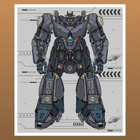 Detail mecha robot gundams builded by head arm body leg weapon illustration premium vector
