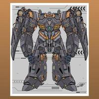 Card drawing premium vector replica mecha robot made with arms body leg arms illustration