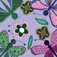 butterflies flowers natural decorative design elements background vector