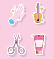 manicure icons set, nail polish hand scissors and cream tools cartoon style design vector