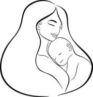 Minimalistic woman and baby line art silhouette vector