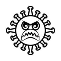 virus emoticon, covid-19 emoji character infection, angry face, line cartoon style vector