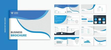 plantilla de diseño de folleto de 16 páginas de paisaje azul, vector de folleto comercial