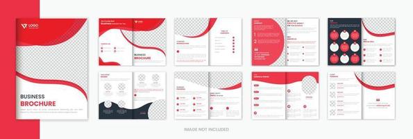 plantilla de diseño de folleto corporativo rojo de 16 páginas, catálogo de vector de folleto comercial