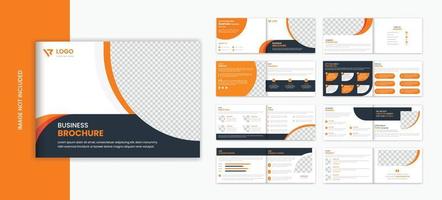 Orange Landscape 16 page brochure design template, business brochure vector