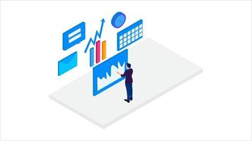 Isometric  business people working together .Project management and financial report strategy. Isometric business analysis planning. Flat isometric characters vector illustration.