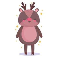 feliz navidad linda decoración de dibujos animados de renos y icono de celebración vector
