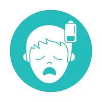 virus covid 19 pandemic sick boy face temperature block style icon vector