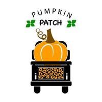 Pumkin Patch quote. Truck with pumpkin. Fall season. Cute printables autumn design. Vector illustration