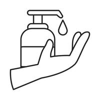 covid 19 coronavirus prevention dispenser liquid soap in hand line style icon vector