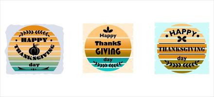 Happy Thanksgiving day. Celebration quotation on textured round  background for postcard, icon, logo or badge. Vector vintage background. Retro