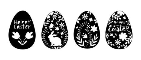 pegatinas de papel para huevos de Pascua. Corte con laser. huevos de pascua para las vacaciones de pascua. huevo de pascua en arte de papel, corte de papel, estilo. vector