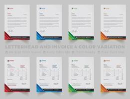 Multipurpose corporate businesses letterhead and invoice template with a4 size. creative corporate modern letterhead and invoice design template set with blue, green, red, and yellow colors vector