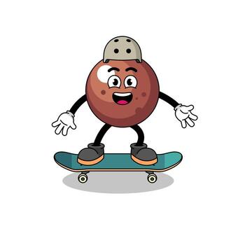 mascota de la bola de chocolate jugando una patineta vector