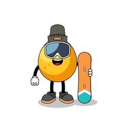 caricatura de mascota del jugador de snowboard golden egg vector