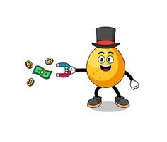 Character Illustration of golden egg catching money with a magnet vector