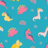 Seamless pattern with dino girls. Design for fabric, textile, wallpaper, packaging. vector