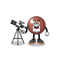 ilustración de la mascota de la bola de chocolate como astrónomo vector