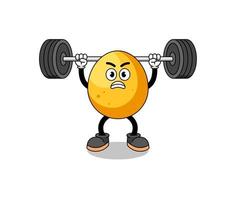 golden egg mascot cartoon lifting a barbell vector