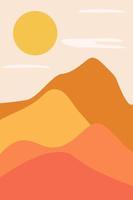 Vector abstract contemporary aesthetic background landscape with sun, mountains. Boho wall textured print decor in flat style. modern minimalist art and design.