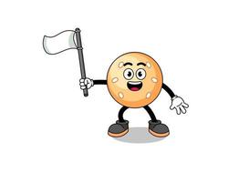 Cartoon Illustration of sesame ball holding a white flag vector