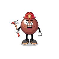 Cartoon mascot of chocolate ball firefighter vector
