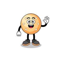 sesame ball cartoon doing wave hand gesture vector