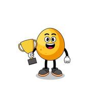 Cartoon mascot of golden egg holding a trophy vector