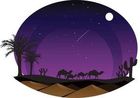 ilustración con noche estrellada sobre paisajes desérticos hermosa noche en el desierto. vector