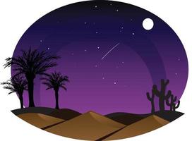 Illustration with Starry night over desert scenery beautiful night on the desert. vector