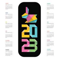 2023 origami conejo calendario colorido feliz año nuevo diseño vectorial. vector