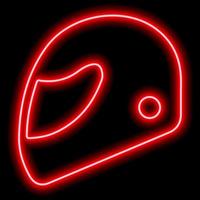 Neon red outline of a motorcycle helmet on a black background. The concept of extreme sport, competition, protection vector