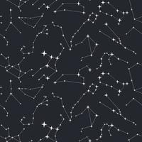 The pattern of the night sky with constellations. Sequins on a blue background in the form of zodiacs. A cluster of stars on a blue background. Suitable for printing on textiles and paper. vector