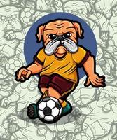 lindo perro pug jugando fútbol ilustración vector