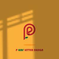 logo icon design letter P red orange color with a simple green leaf shape elegant eps 10 vector