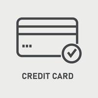 Credit card line icon with check mark. Vector illustration