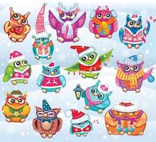 Set of Cute Christmas Owls vector