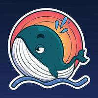 little whale sticker cartoon illustration vector