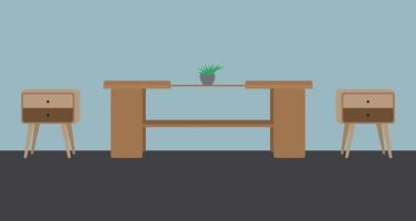 Flower tub on wooden  furniture table or office desk and wooden Scandinavian bedside table vector