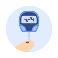 Blood Checking Diabetes with Glucose Monitor Meter Finger Prick Icon Vector Illustration