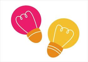 Two colored light bulbs. Design elements objects. Symbol of a new idea. Lighting lamp. Vector illustration in flat style.