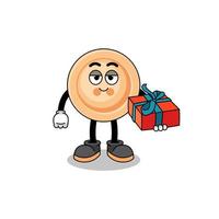 button mascot illustration giving a gift vector