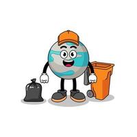 Illustration of planet cartoon as a garbage collector vector