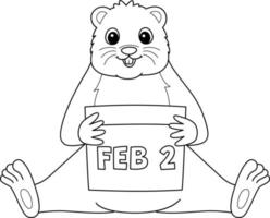 marmota sosteniendo calendario aislado para colorear vector