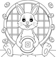 Rabbit Holding Coin Coloring Page for Kids vector