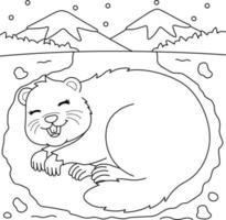 Groundhog Hibernating Coloring Page for Kids vector