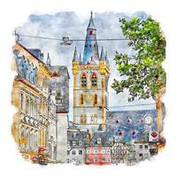 Trier Germany Watercolor sketch hand drawn illustration vector